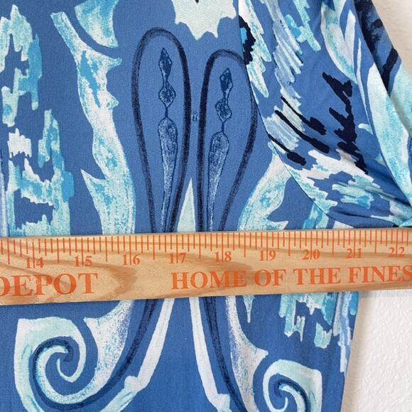 Chicos Dress Womens 3 16/18 Blue Aqua Paisley Ikat Print Stretch Short Sleeve - Picture 3 of 10